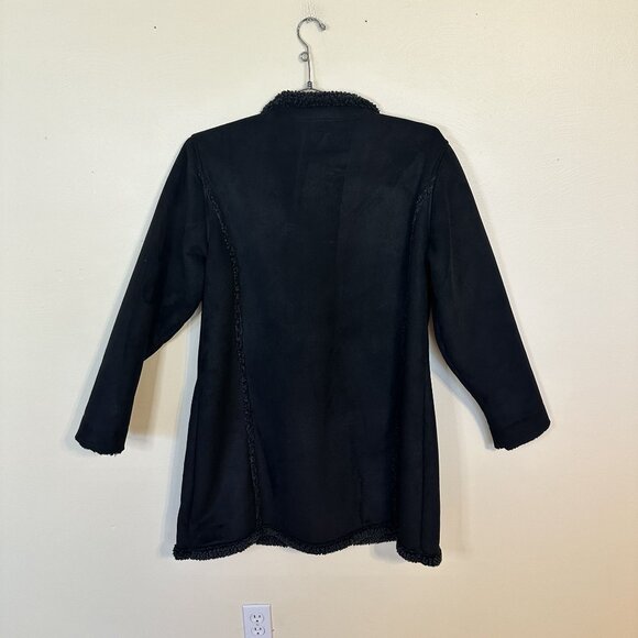 L.L. Bean Vtg Womens Black Lined Coat Jacket Faux Suede Large Petite Button Up - Picture 4 of 10